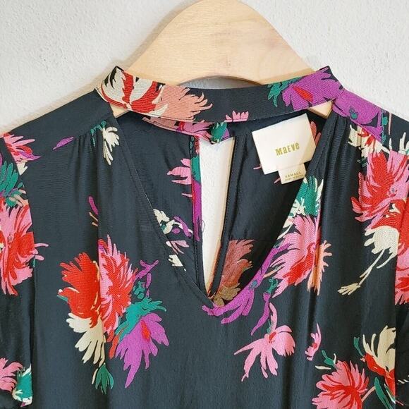 Maeve Anthropologie Floral Short Sleeve Blouse Sz XS - Picture 4 of 9